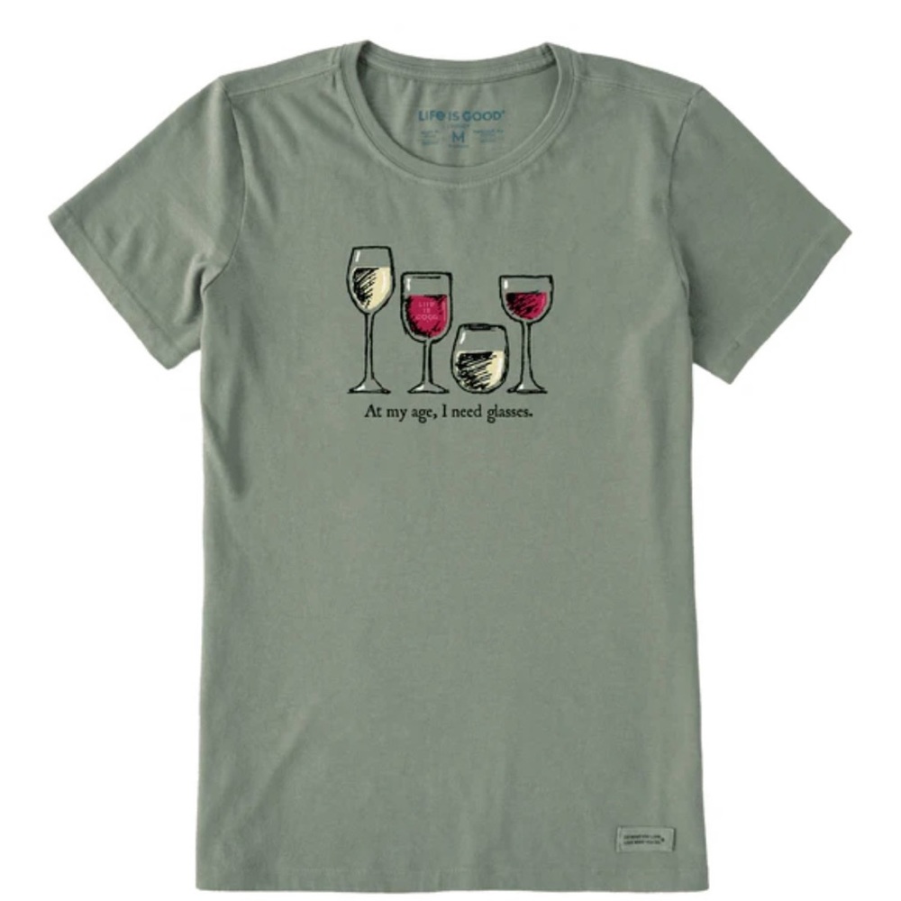 NWT LIFE IS GOOD I NEED WINE GLASSES CRUSHER TEE